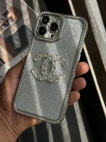 قاب موبایل آیفون شنل نگین دار برجسته براق نقره ای