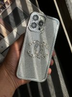 قاب موبایل آیفون شنل نگین دار برجسته براق نقره ای - Image 3