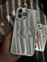 قاب موبایل آیفون شنل نگین دار برجسته براق نقره ای - Image 5