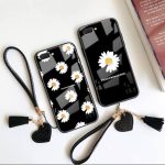 قاب موبایل آیفون بابونه پشت گلس + بند چرمی ست