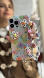 قاب موبایل ( آیفون ) گل بابونه رنگی رنگی برجسته + بندست - Image 4
