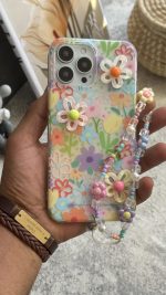 قاب موبایل ( آیفون ) گل بابونه رنگی رنگی برجسته + بندست - Image 3