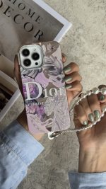 قاب موبایل آیفون دیور صورتی برگ انجیری + بندست