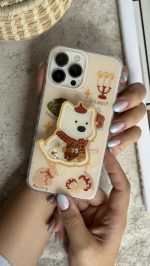 قاب موبایل آیفون کندل کریسمس سگ پاپی + پاپسوکت متحرک