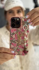 قاب موبایل ( آیفون - سامسونگ ) سن لورن شکوفه گل رز + آویز گل رز - Image 2