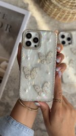 قاب موبایل آیفون سه پروانه دور نگین - Image 4