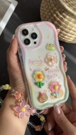 قاب موبایل ( آیفون ) قورباغه و نیلوفرآبی + بندست بابونه - Image 4