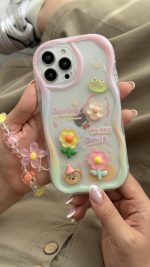 قاب موبایل ( آیفون ) قورباغه و نیلوفرآبی + بندست بابونه - Image 2