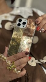 قاب موبایل آیفون براش پروانه طلایی + بندست پاپیون - Image 3