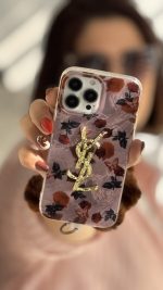 قاب موبایل آیفون سن لورن دم روباهی پروانه گل سرخ + بندست پشمی - Image 3