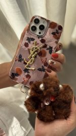 قاب موبایل آیفون سن لورن دم روباهی پروانه گل سرخ + بندست پشمی - Image 2