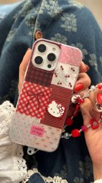 قاب موبایل آیفون کیتی چری آلبالویی پاپیون دار + بندست - Image 4