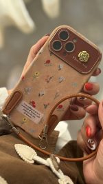 قاب موبایل آیفون گل دریایی جیر سنگشور قهوه ای + بند ست - Image 4