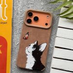 قاب موبایل آیفون مخملی طرح گربه و پروانه