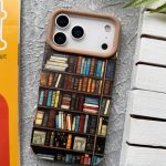 قاب موبایل آیفون مخملی طرح کتابخانه مشکی