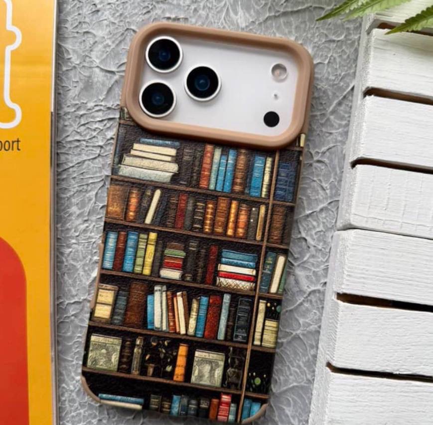 IMG_1968 قاب موبایل آیفون مخملی طرح کتابخانه مشکی - Image 1