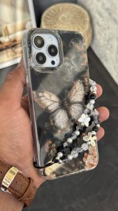 قاب موبایل آیفون پروانه ترنسپرنت مشکی پولکی طلایی - Image 4