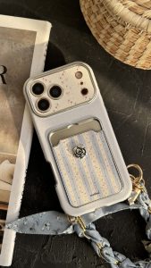 قاب موبایل آیفون اسکارف گل آبی مه آلود + بندست - Image 5