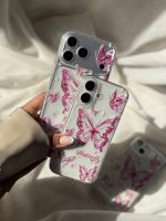 قاب موبایل پروانه شفاف صورتی - Image 3