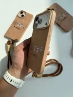 قاب آیفون مخملی کافی با بند - Image 6