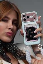 قاب موبایل آیفون پولکا آیینه ای + بند بالشتی